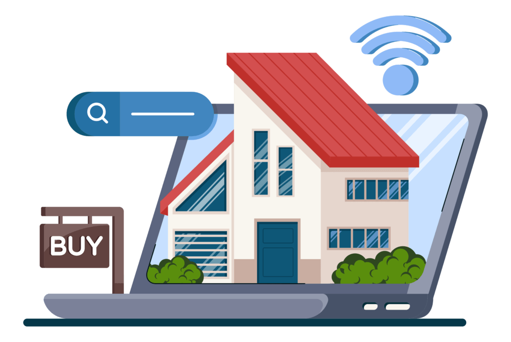 illustration of a commercial property search on a laptop.
